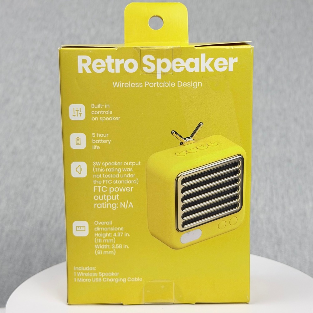 Retro Wireless Portable Speaker Yellow Vintage TV Style Bluetooth 3W Output